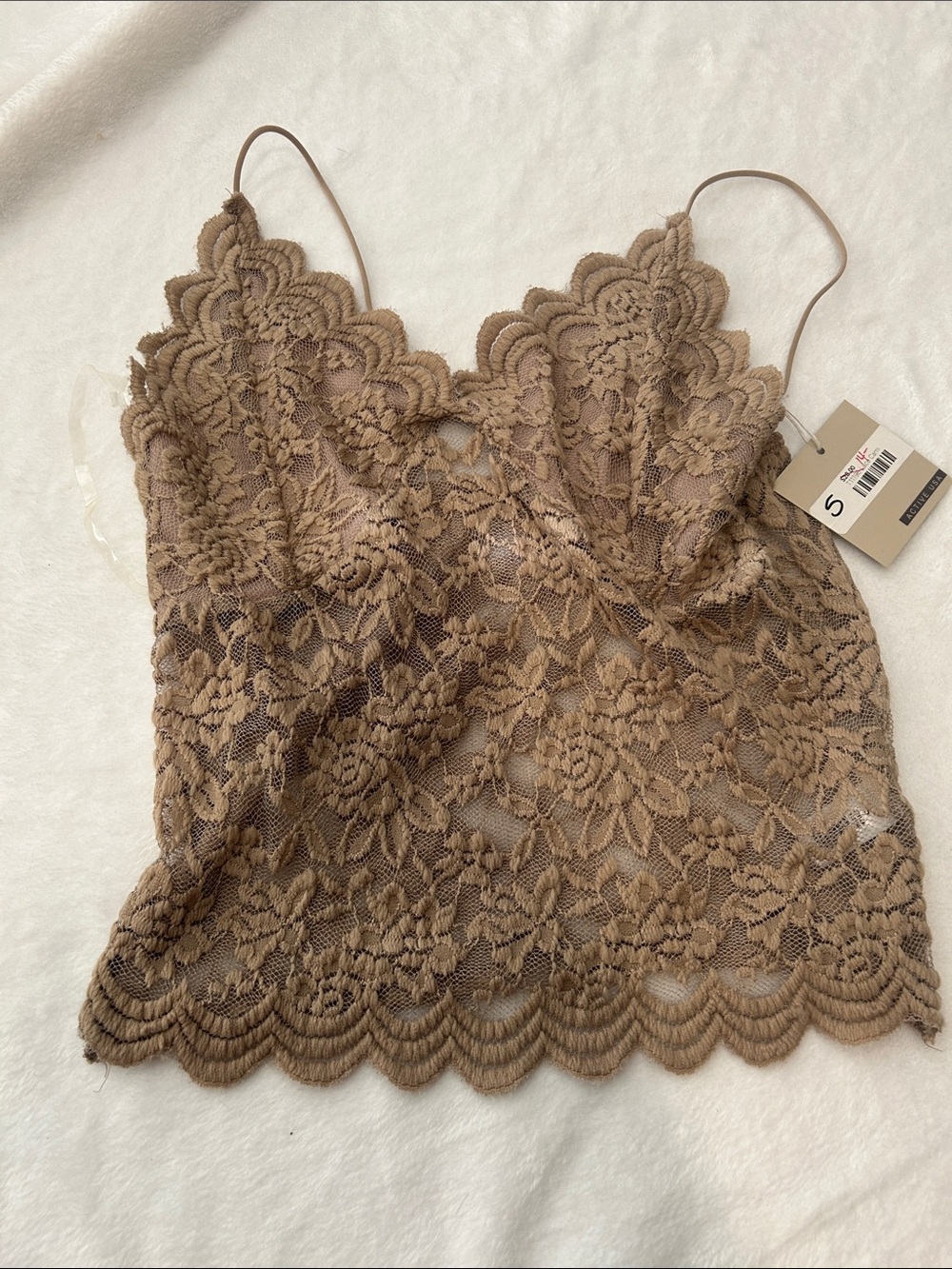 Active USA Brown Floral Lace Chemise Camisole